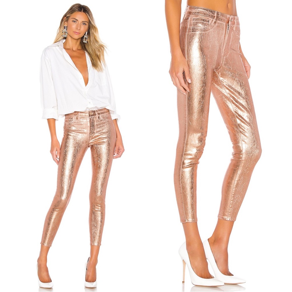 L’AGENCE • Margot High Rise Skinny jean Rose Gold Foil coated cropped ankle